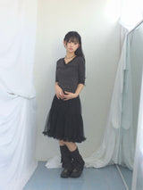 Lace V-Shirring Dot Top