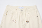 PUPPY EMBROIDERED CREAM DYED STRAIGHT DENIM code 26226