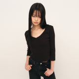 C 90S ラインVネックTシャツ_ブラック