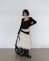 dot frill midi skirt