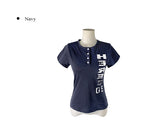 ラヒ 05 ヒア プリンティング ヘンリーネック ボタン ショートスリーブ Tシャツ