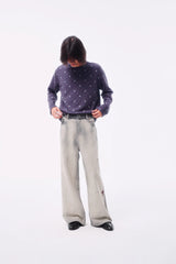 MOONLIGHT GRADIENT FLOCKED SPLICE WAISTBAND SMUDGED SPLASHED INK LOOSE STRAIGHT-LEG JEANS