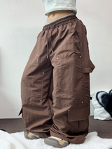 DOWN CARGO RIVET NYLON LONG PANTS 🖤🤎🩶3COLOR