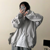 Ronnie Boxy High-Neck Slit Plain Windbreaker Jumper