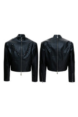 Waxed Studded Zip Jacket