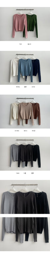 [Round neck/V-neck] ツトスリムケーブルニット (11 colors)