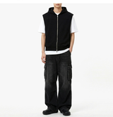 Crop Hooded Zip-up Vest Black