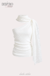 White Jane Scarf Unbalanced Blouse