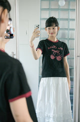 26SS★ チェリーキャッツクロップリンガー半袖Tシャツ