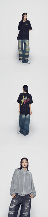 24FW DAMAGE STITCH WASHING DENIM PANTS BLUE 