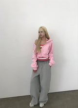 [FLEECE]クリスタルドットクロップドフードジップアップ