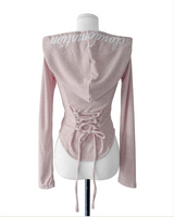 [♡MADE♡] puppy velour back eyelet slim hood zip-up