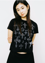 スケッチクロスエンジェルTシャツ - ブラック