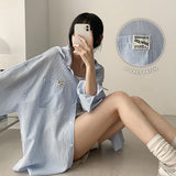 Striped Pocket Patch Boxy Fit Hooded Shirt
