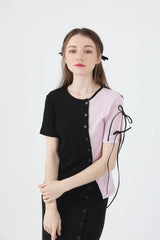 スリットリボンハーフスリーブTシャツ