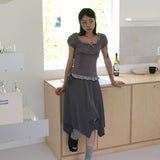 Fabel Ribbon Strap Unbalanced Cutting Midi Skirt