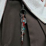 navajo feather & beads keyring brown
