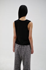 Linen oval neck knit, Black