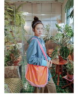 UnsocialNight original literary retro versatile カジュアル イラストプリントワンショルダークロスボディバッグ for women