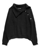 Oblique Collar Cross Button Knit_Black