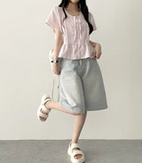 Kneb   Washing denim Bermuda shorts [Basic & Long]