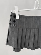 striped pleats button mini skirt