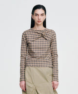 Twisted Check High-neck Top _ BEIGE