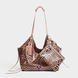Star Keyring Leopard Print Oversized Tote Bag
