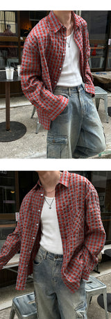 【S/S】シアサッカーチェックシャツ(3color)