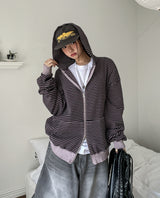 Paying Pigment Stripe Two Way Hooded Zip-Up