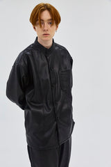 HALF-TURTLENECK LEATHER JACKET