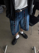 ASCLO Ethnic Embroidery Denim Bermuda Pants (2color)