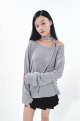 Knit Tie Long Sleeve Set Gray