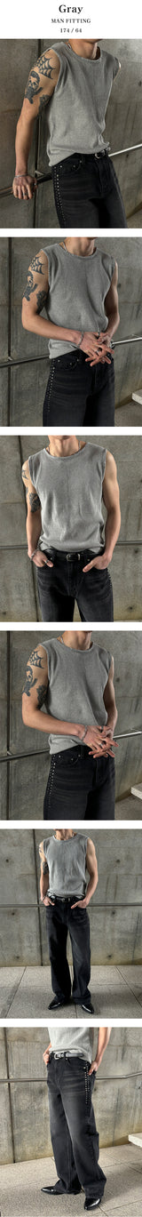 [Unisex] ダメージウォッシングスリーブレス(4color)