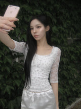 Web Flower Lace Slim Three Quarter T-shirt