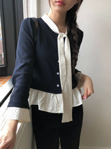 Sau Dot Ribbon Layered Cardigan