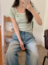 Border Square Slim Short Sleeve T-Shirt (3color)