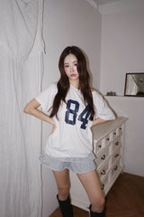 ナンバープリントオフショルダー半袖Tシャツ