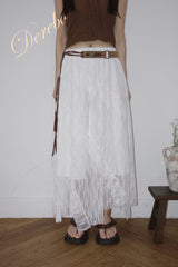 twill lace frill long skirt