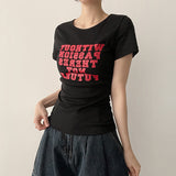 レタリング サイド シャーリング スリムフィット ショートスリーブ Tシャツ