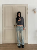  Touch Lace Trim Light Blue Bootcut Denim Pants