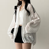 Shelly Gauze Two-Line High-Neck Zip-Up Jumper