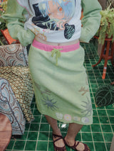 UnsocialNight original design autumn and winter light green cute イラストプリントハーフスカート female