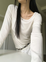Alkan Basic Ribbed U-Neck Inner Long Sleeve T-Shirt