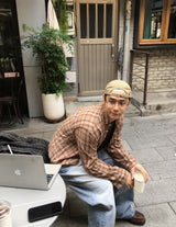 No.1466 カッティングチェッククロップシャツ