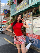 Check Floral Flare Mini Pants Skirt