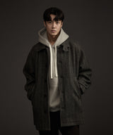 BALMACAAN HERRINGBONE WOOL CASHMERE HALF COAT BLACK