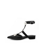 Colorful Bridge | Designer style lace-up pearl bow pointed toe women's flat backless sandals