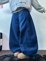 フリース🩷サイドピンタックロングワイドオーバーパンツ 💙🤎🩷🩶🖤5COLOR