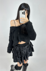 (ビッグカラーニット/スモールヘッドエフェクトニット♥) 2 COLORS ビッグカラールーズフィットセミオーバーサイズニットカーディガン
